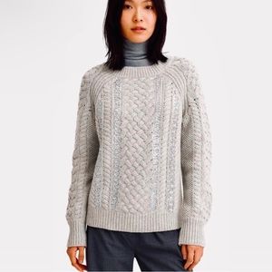J. Crew Silver Grey Cable Sequin Crewneck Sweater